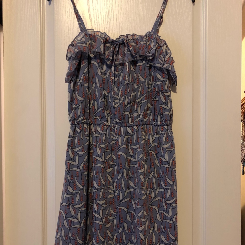 Light blue tank dress with with pink/white leaves